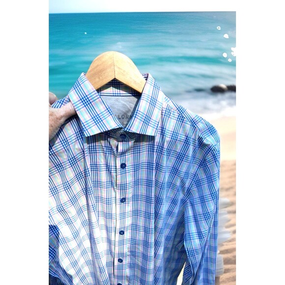 Twillory Performance Fabric Colorful Plaid Shirt LS Men 16.5x36-37 Tailored Fit - Picture 1 of 14